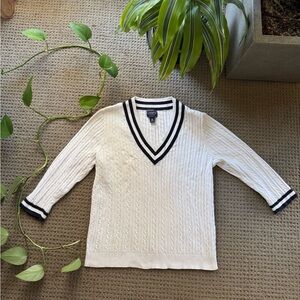 Ralph Lauren White V-Neck Sweater with Black Trim